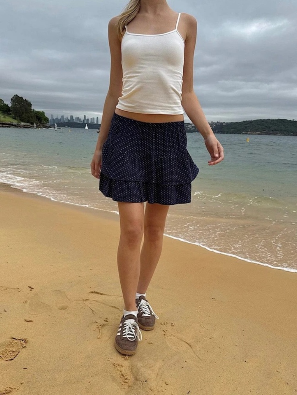 Brandy Melville Navy Polka Dot Tiered Mini Skirt